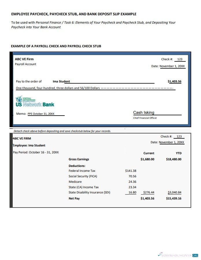 Download employee paycheck, paycheck stub and bank deposit slip Word and PDF template Photoshop template